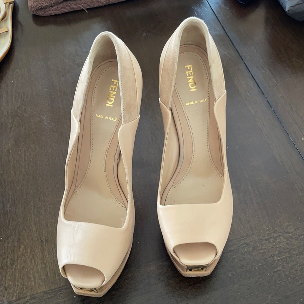 Fendi Nude Peep Toe Heels 37.5